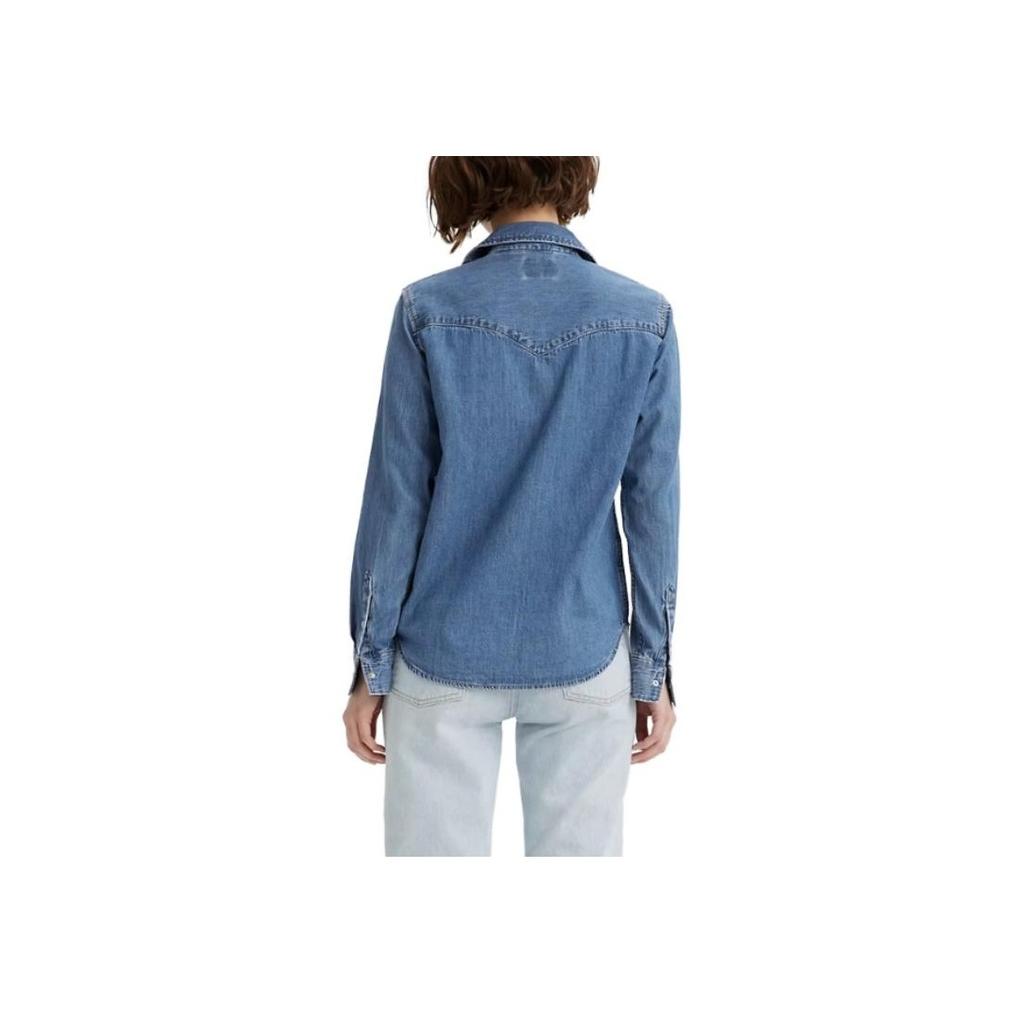 Levis Solid Color Loose Fit Single-Breasted Square Neck Denim Long Sleeve Shirt Women shirts Light-Blue 86832-0018