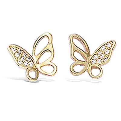 [L1816] - Gold-plated 'Butterflies' White Gold Earrings - 10x10 Mm