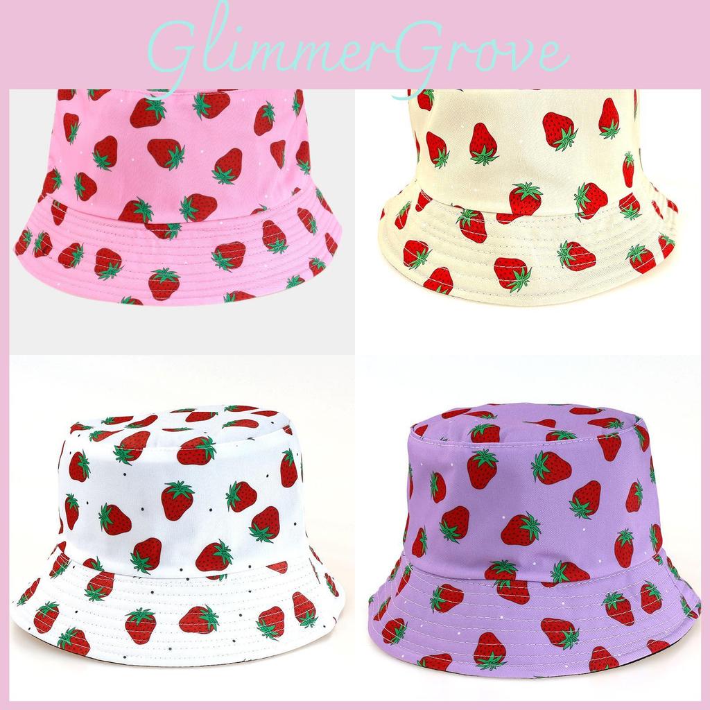 Sided Double Summer Strawberry Printed Fisherman Hat Outdoor Beach Sunshade Cap