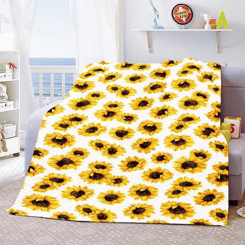 Sunflower Cute Floral Fleece Flannel Blanket Lightweight Comfortable Soft Warm Blanket for Bed Couch Sofa Blanket King Full Size