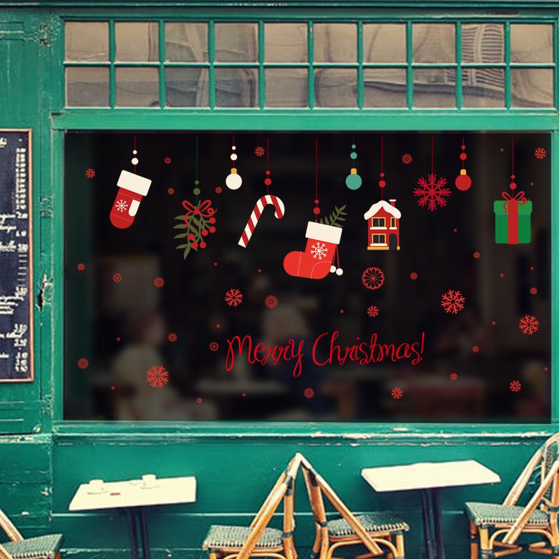 Red Christmas pendant wall sticker bedroom living room window glass wall fringed self-adhesive waterproof sticker