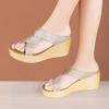 6cm Small Size 33-43 Elegant Comfortable Embroider Soft Leather Slippers Platform Wedges Shoes 2025 Med Heels Slides Office Mom