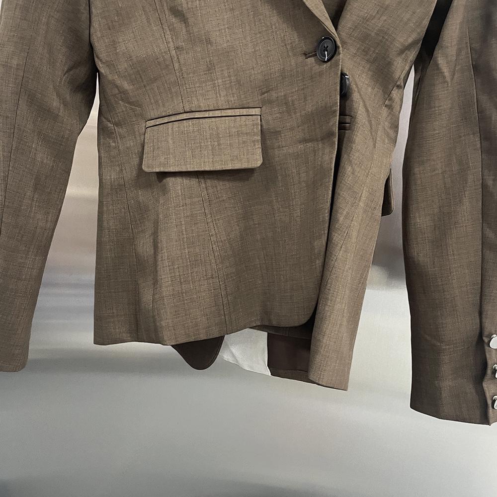 Women's Spring 2026 Slim Fit Brown Color-Block Suit Jacket - Professional & Stylish