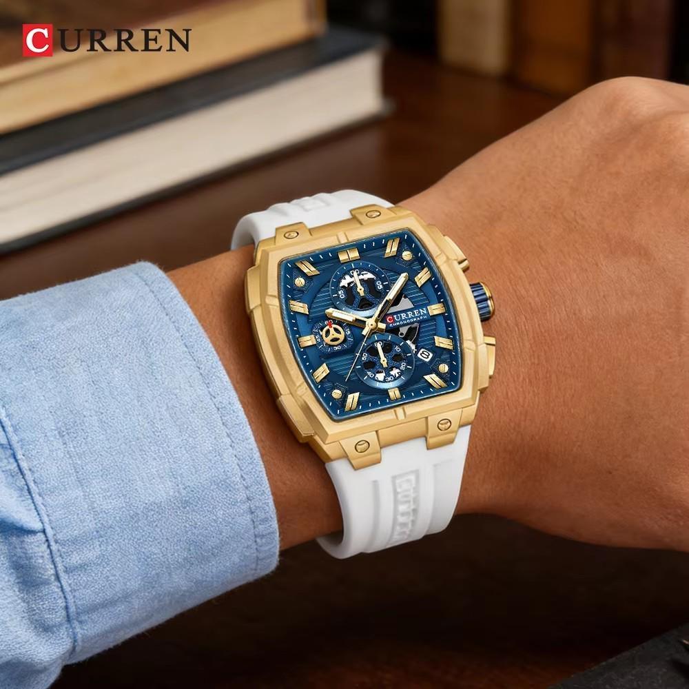 CURREN Silicon Strap Multi-functional Dialn Auto Date Design Men's Watch Sports Chronograph Watches
