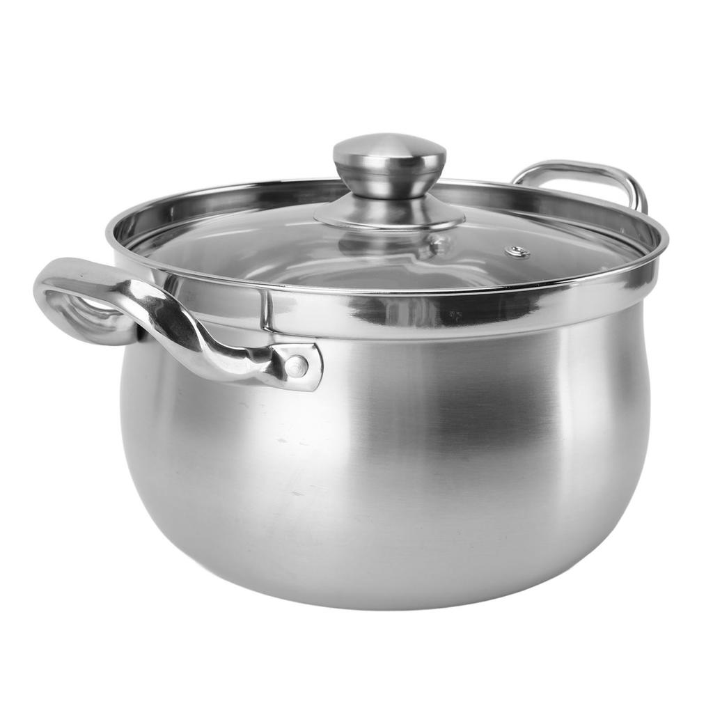 24cm Stockpot 201 Stainless Steel Spill Proof Soup Pot with Dual Handle Lid Glass for Kitchen