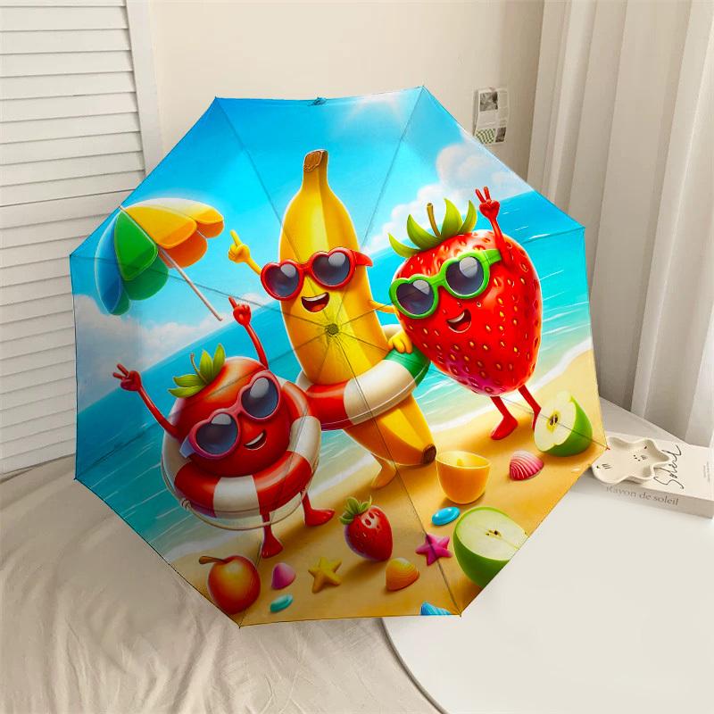 

1PC beach fruits Automatic Open/Close Umbrella with Windproof, 8-Rib Sturdy Canopy, Durable Ribs, Fashionable Design, Outdoor Accessory, Fun Prin, Hol