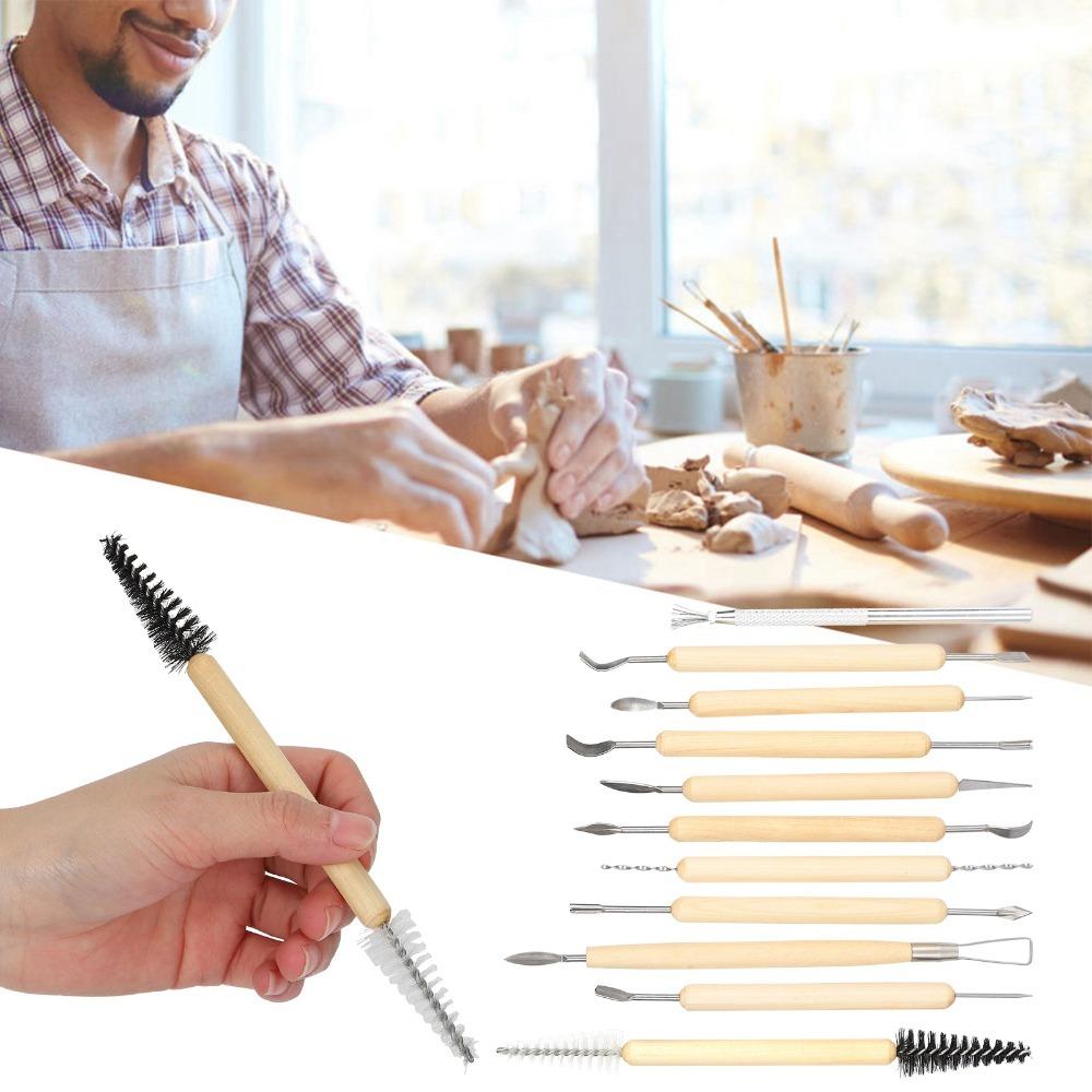 11PCS Clay Modeling Wood Clay Sculpting Tools Printmaking Carving Smooth Surface Finish Printmaking Carving Knives