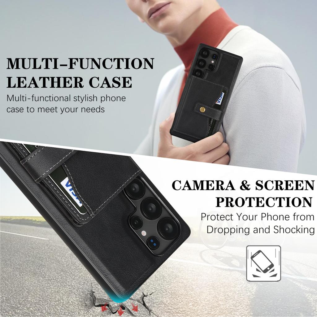 For Samsung Galaxy S25 Ultra Kickstand Case Detachable Card Bag Magnetic Case PU Leather Coated TPU Phone Cover