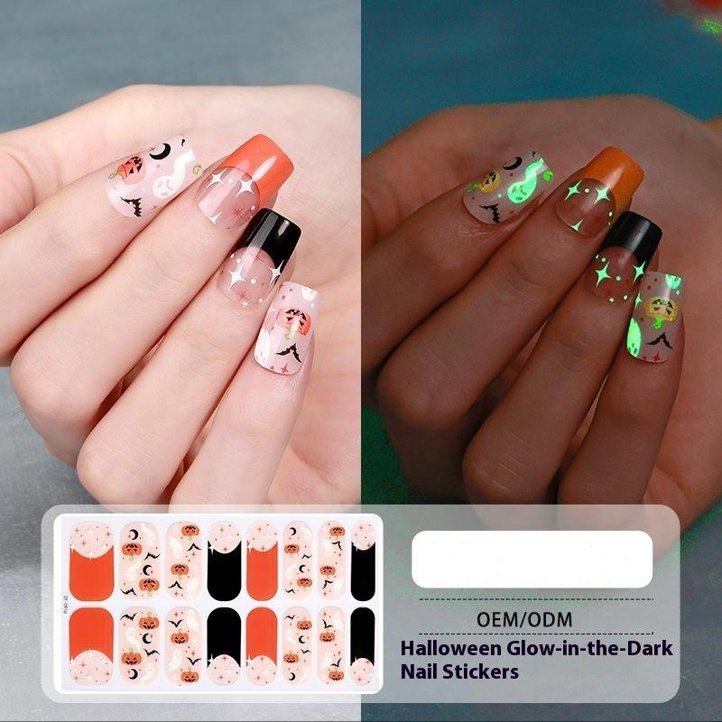 1 Arkusz Naklejki na Paznokcie na Halloween Wodoodporne Europejskie i Amerykańskie Kreskówkowe Dziecięce Słodkie Bez Pieczenia Nocne Światło Ozdoba Paznokci