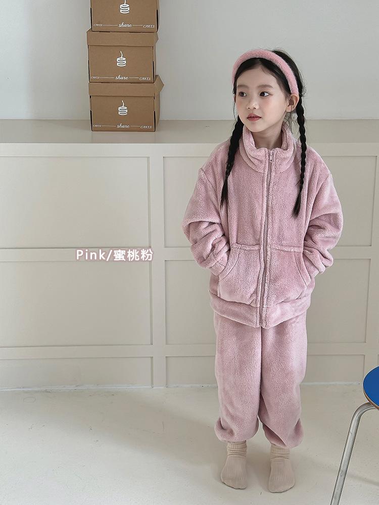 

Winter Children Home Furnishing Long-sleeved Trousers Set Thickened Warm Solid Color Boys Girls Home Clothes 110(height100-105cm)
