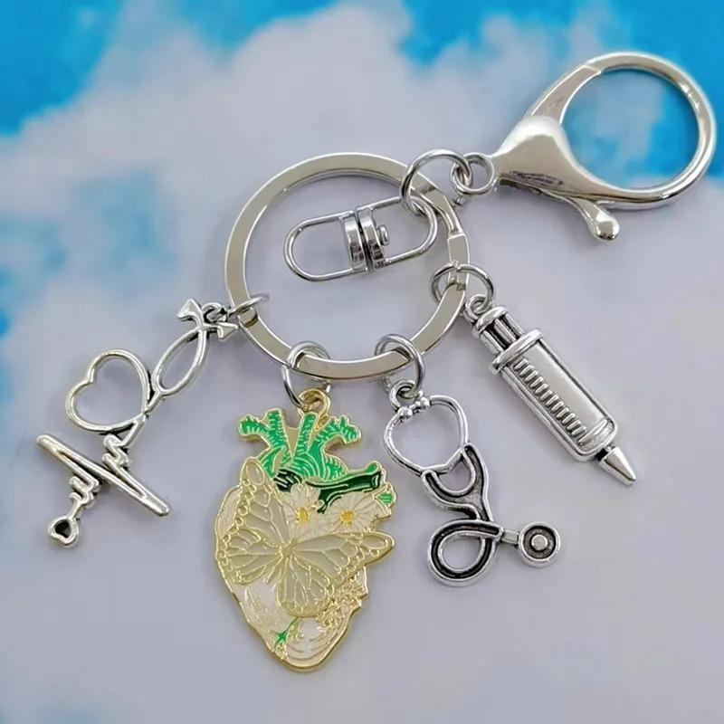 Klíčenka s přívěskem Alloy Heart Lung Lékařská anatomická klíčenka Řetízek na tašku lékaře/sestry Šperky Dárky Dekorace