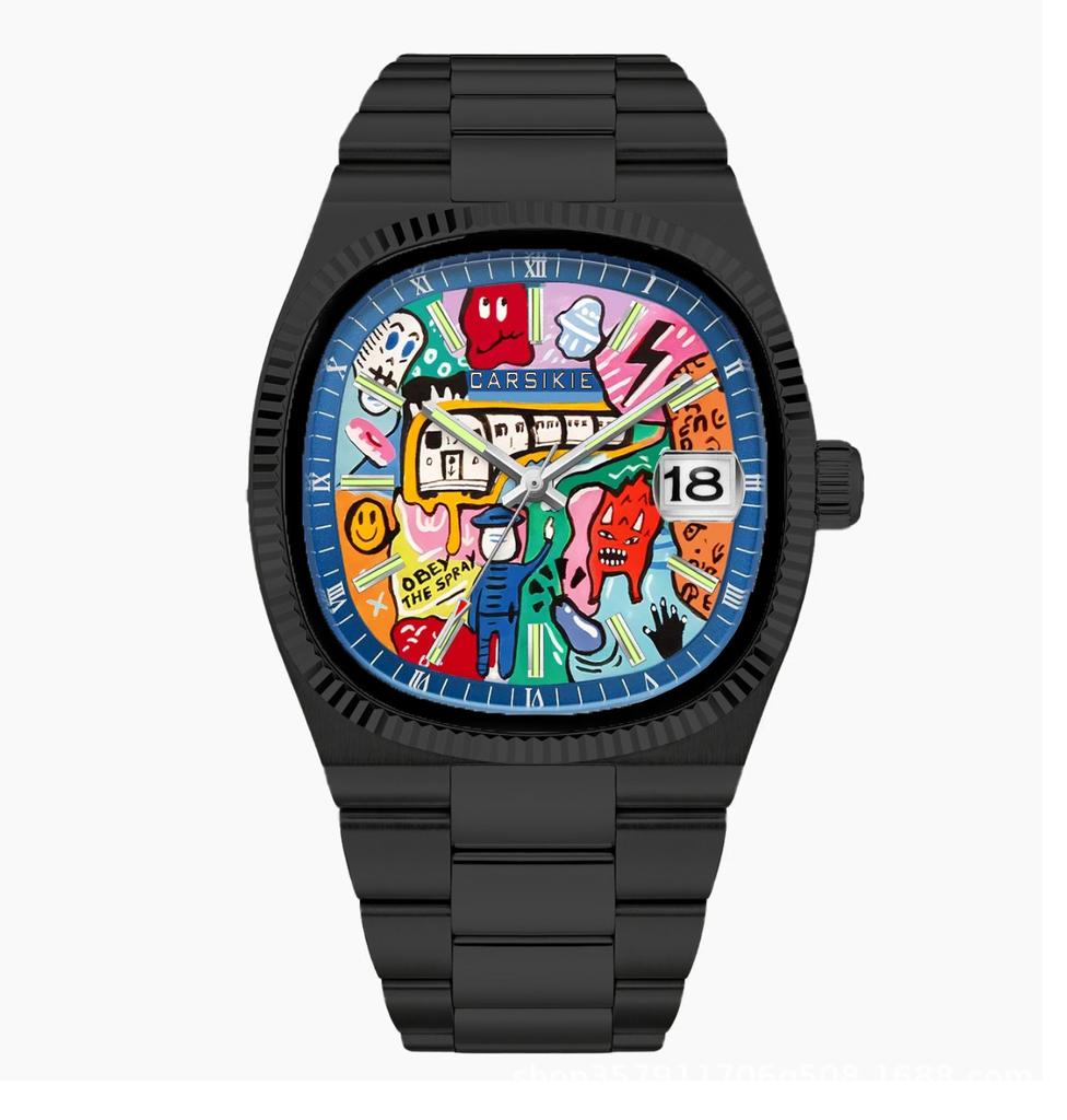 Quadratische Retro-Uhr für Herren Edelstahlarmband Wasserdichte Quarz-Armbanduhr