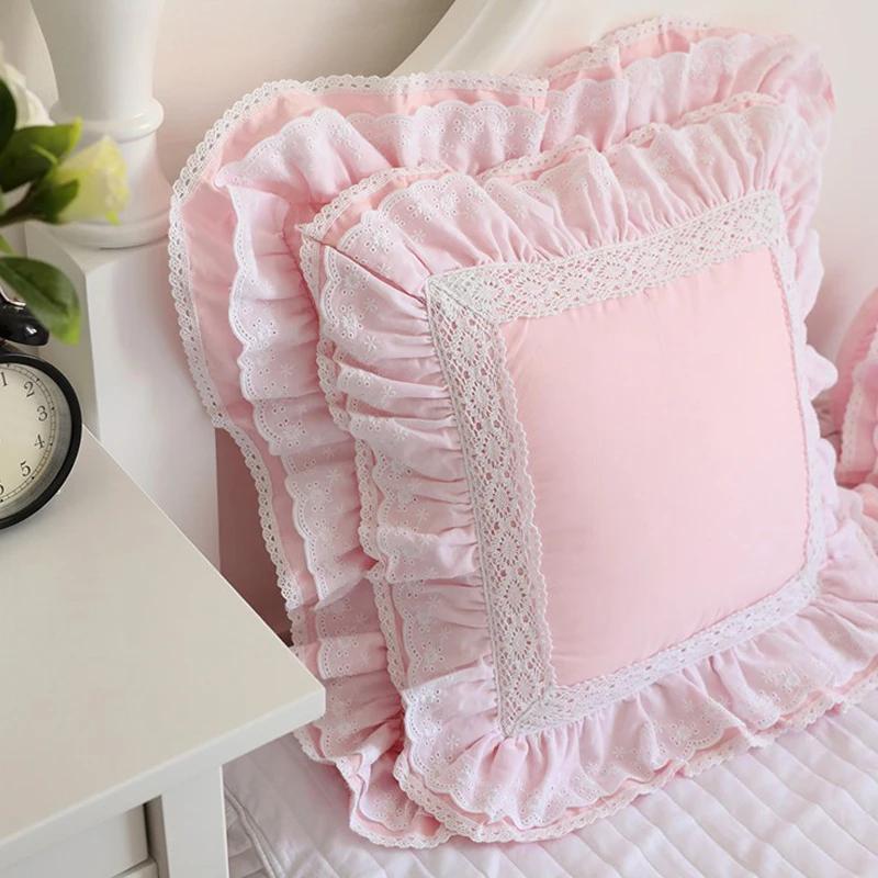 Luxury Embroidery Cushion Cover Ruffle Lace Wrinkle Pillow Cover Cake Layers Princess Bedding Pillowcase 45x45cm