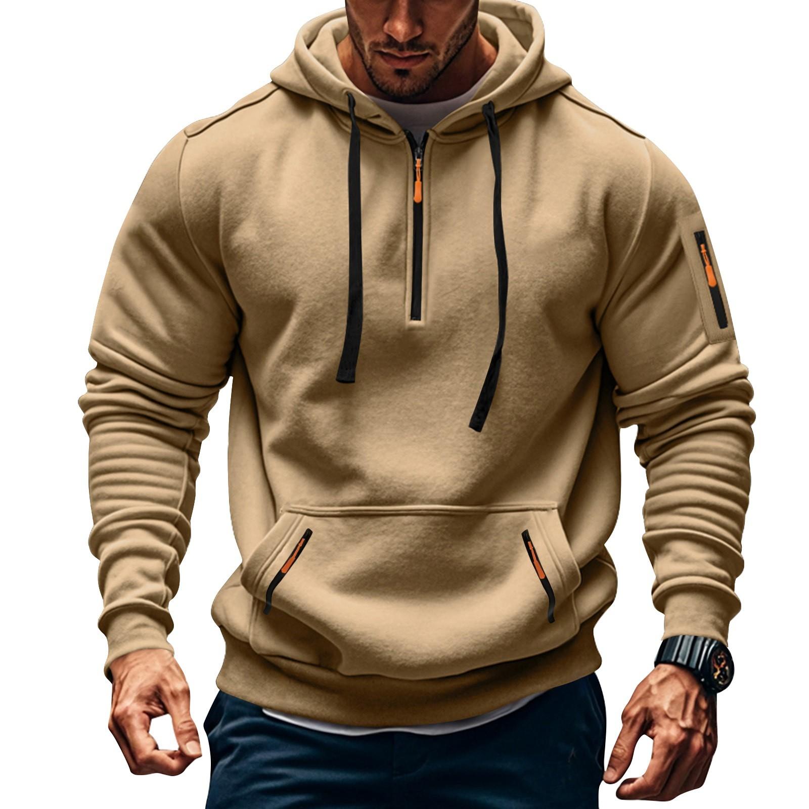 Men s Sweatshirt Hoodie Zipper Arm Pocket Cardigan Men s Sports Large Size Casual Hoodie M хаки