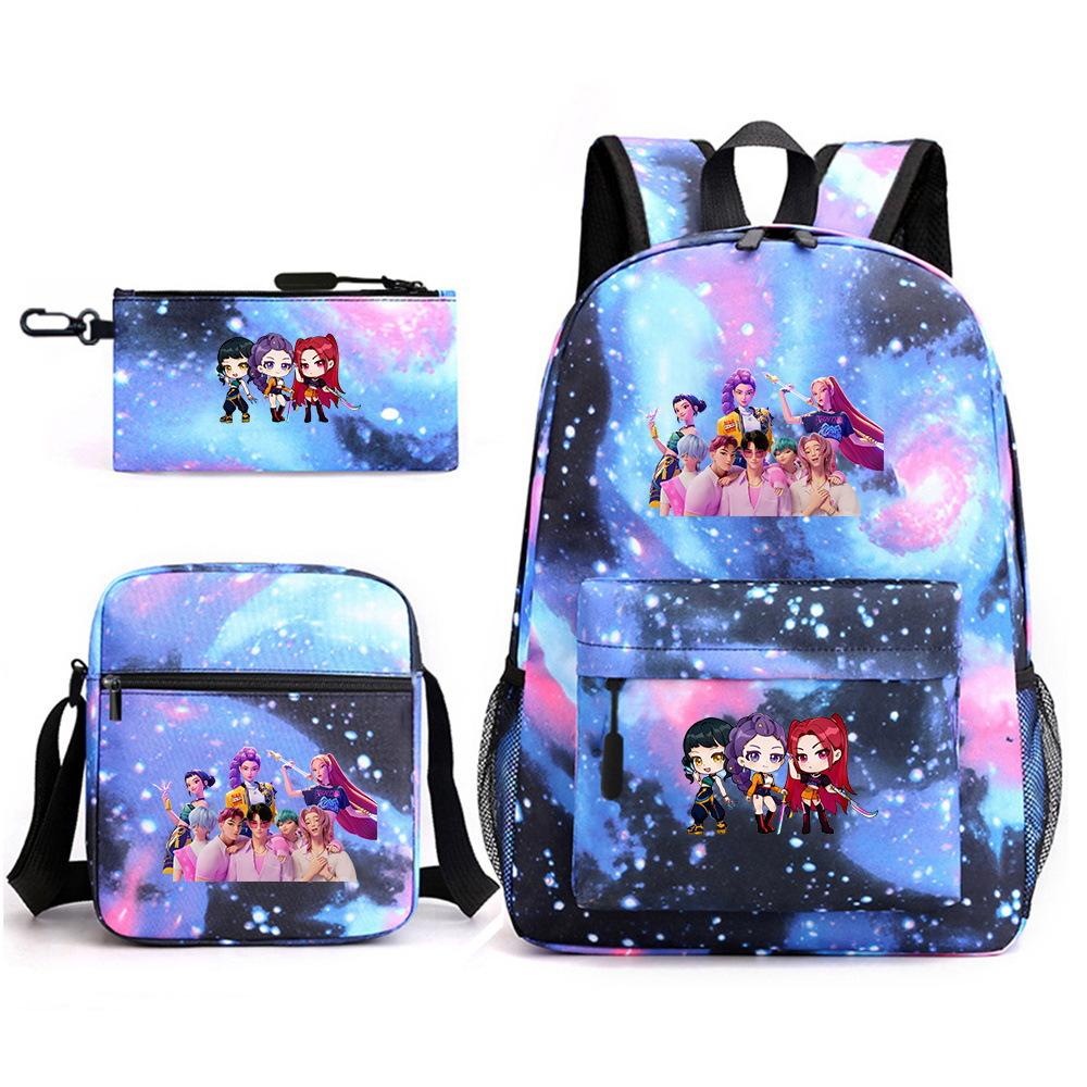 Demon Hunter Girl Group Backpack Kpop Backpack Digital Color Printing Boys And Girls School Bag Shoulder Bag Three-Piece Set