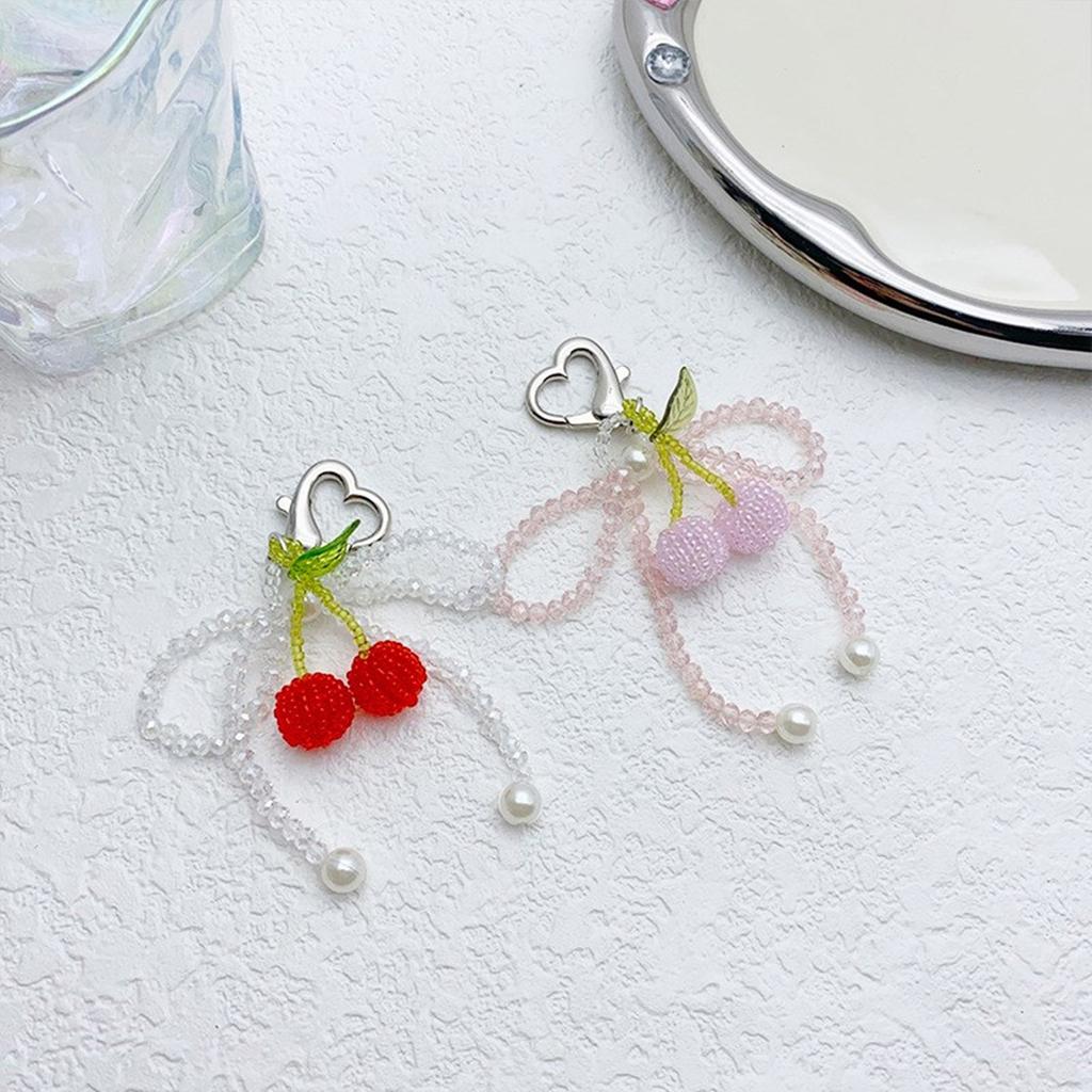 Elegant Crystal Beaded Bowknot Keyring Sweet Cherries Bowknot Key Chain with Crystal Beads Personalized Keyring Ornament