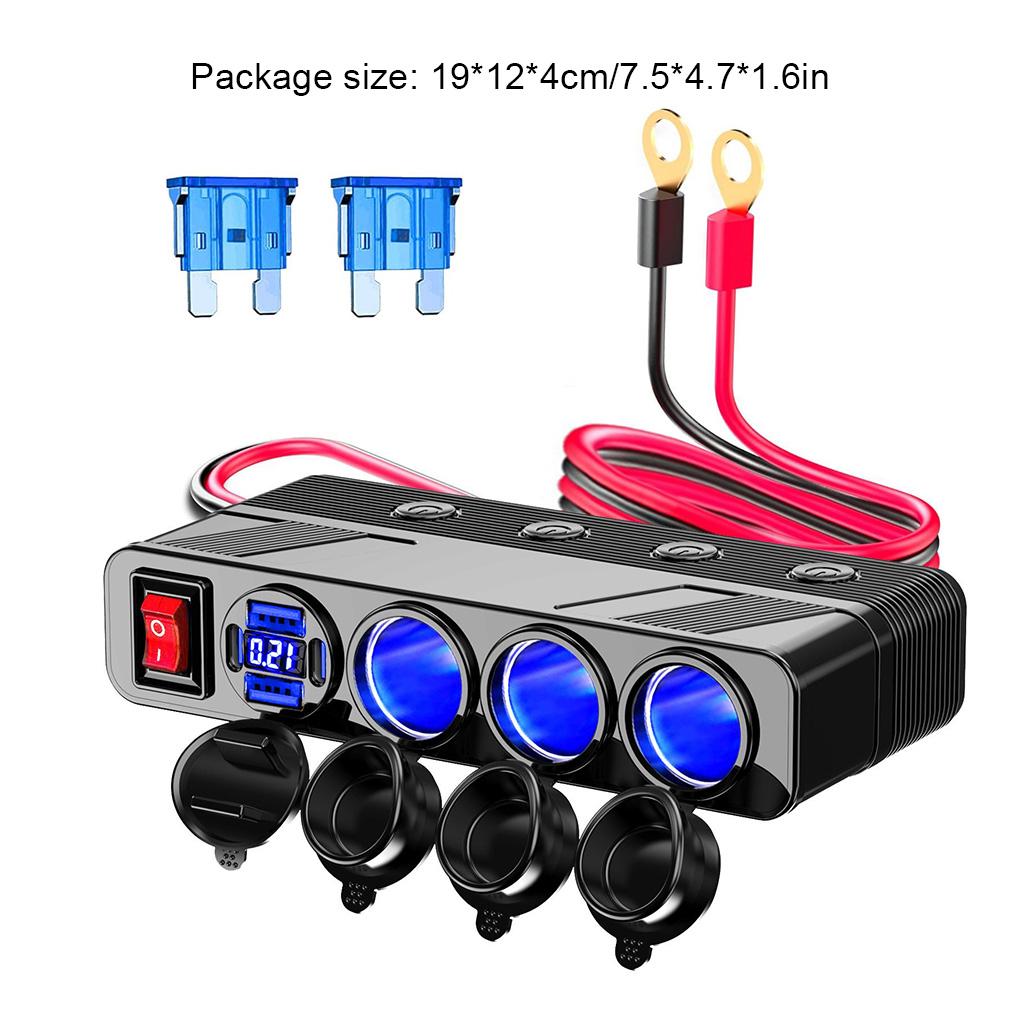 

Car Power Socket Splitter Indepen-dent Switches Digital Voltmeter 12V/24V Power Outlet For All Car