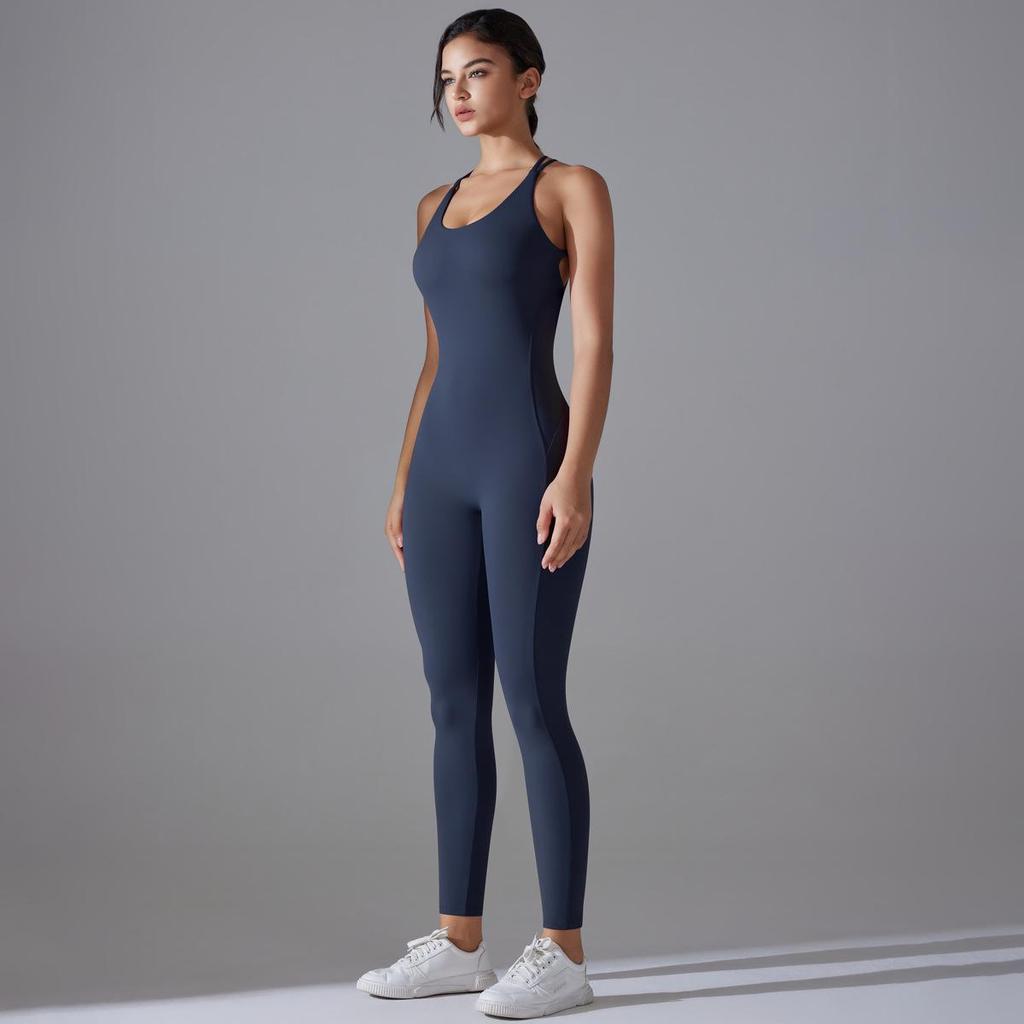 Euro-American Ruched Hip-Lift Yoga Jumpsuit: Quick-Drying and Beautiful Back Bodycon for Fitness and Running