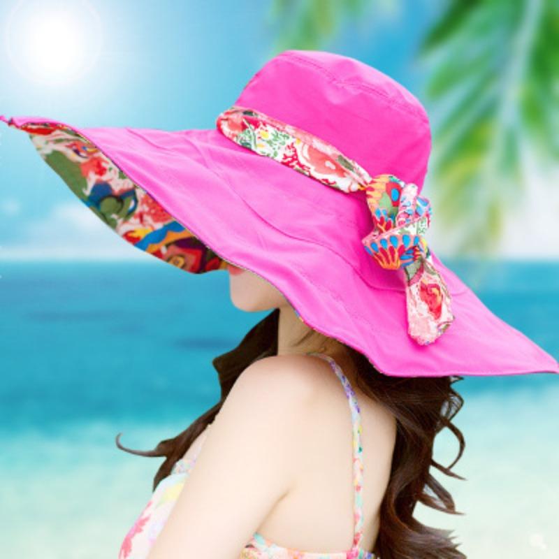 Sun Hats for Women Summer Large Beach Hat Flower Printed Wide Brim Bob Chapeu Panama Female Hat