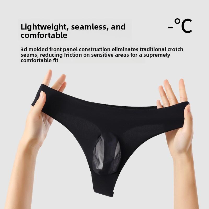 Men Summer Ultra Thin Sexy Sexless 3D Punch Ice Silk Breathable Thong Underwear