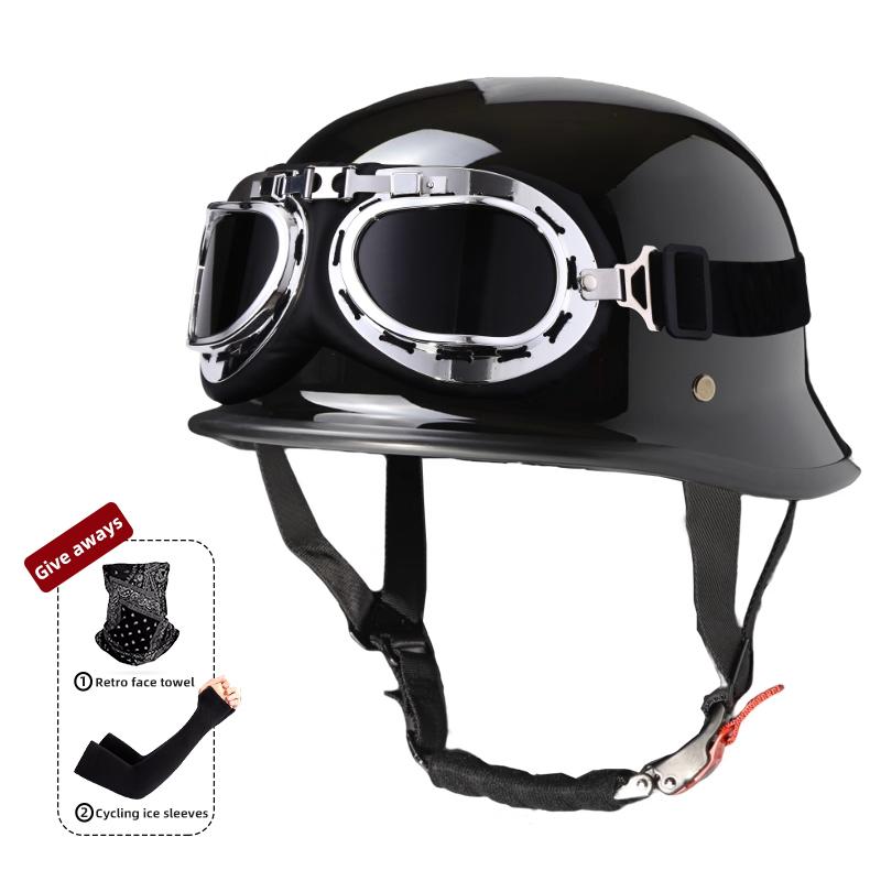 Motorcycle Helmet for Men In Summer, Harley Retro Half Helmet Electric Car, German Style Soldier Prince Cruise Car, Four Season