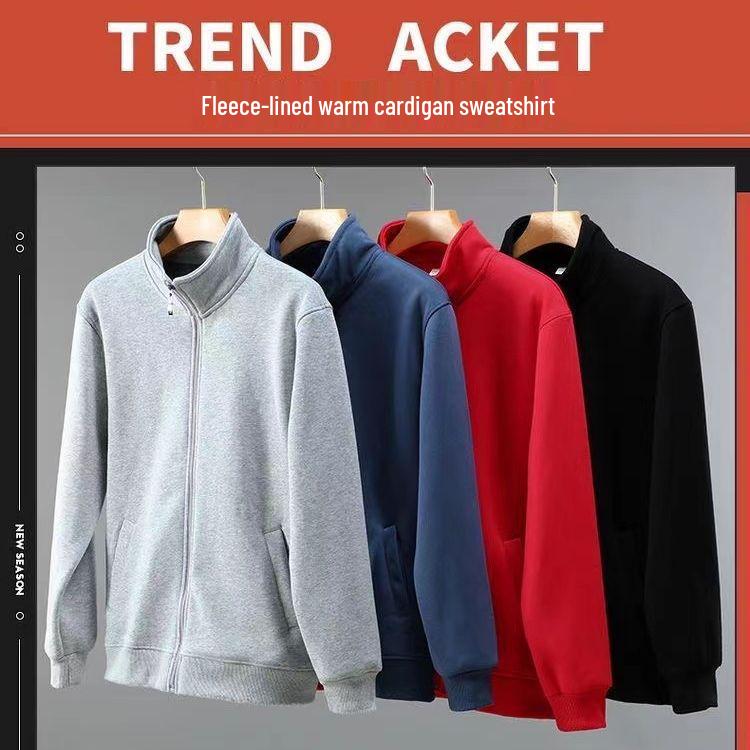 

Men s Thick Fleece-Lined Cotton Cardigan with Stand-Collar and Zipper 4XL