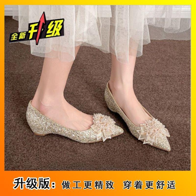 3386-8 Crystal high-heeled single shoes 2025 new banquet wedding shoes pointed thin heels large fat width