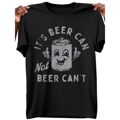 Funny Pattern Men Vintage Cotton T-Shirt Beer Can Not Beer Can Not Print Novelty T-Shirt Breathable Calm Gift for His Friend