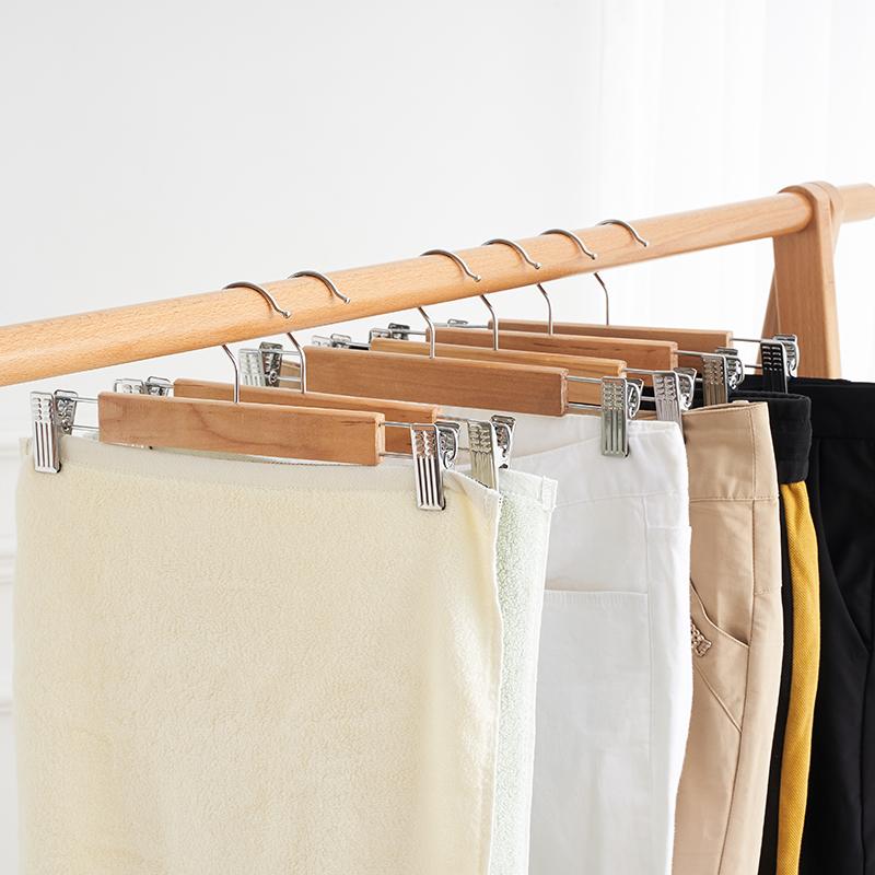 10PCS Clothing Store Non-slip Solid Wood Hangers Multi-functional 32CM Length Strong Hook Trousers Hanger Solid Wood Pants Rack