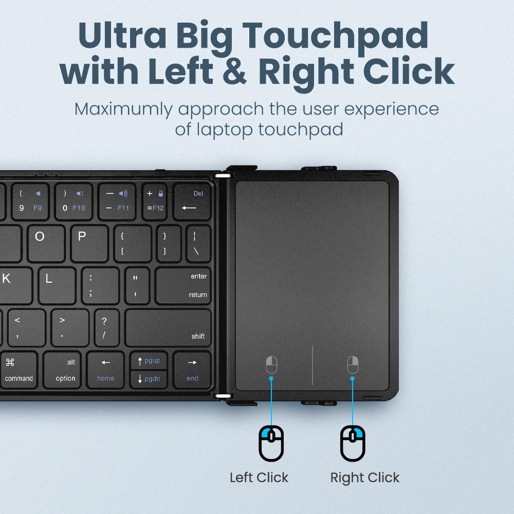 Bluetooth Folding Keyboard with Touchpad 3 Channels Connection Rechargeable Foldable Wireless Keyboard for Ipad Phone Tablet