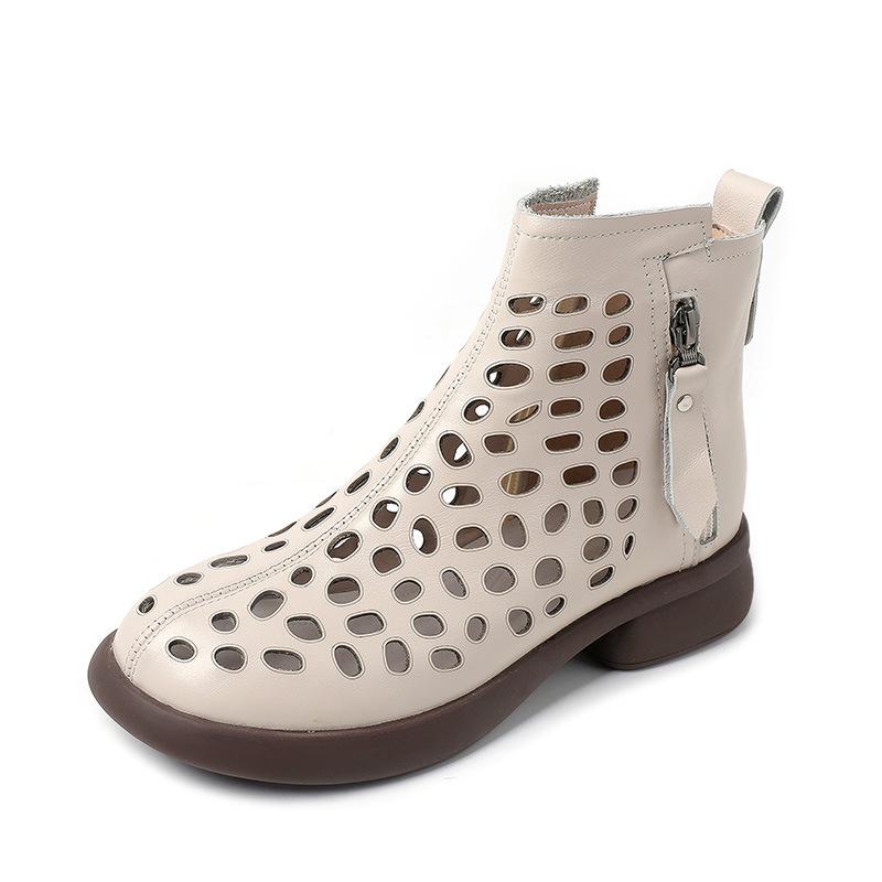 Fashion GKTINOO 2025 Summer Ankle Boots Genuine Leather Shoes Women Mid Heels Sandals Side Zip Boots Cutout Breathable Mujer Zapatos
