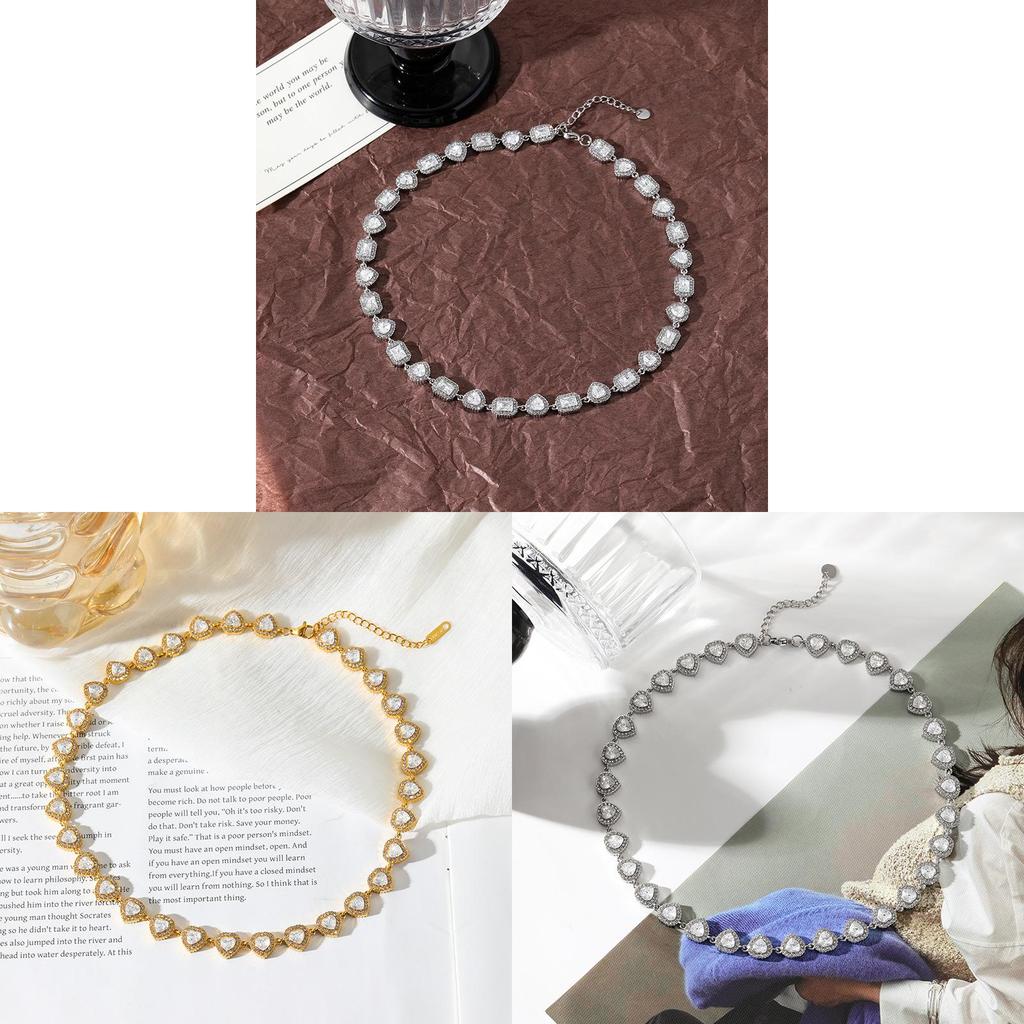 Titanium Steel Geometric Charm Necklace With Cubic Zirconia For Women