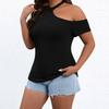 Sommer Casual Rundhals Off Shoulder Slim Fit Crop Top Damen Schickes Kurzarm T-Shirt Elastische Taille Übergröße Crop Top Pendler Crop Top
