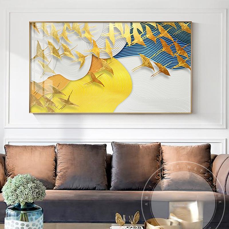 Modern Abstract Flying Birds Cloud Mountain Canvas Painting Poster Print Landscape Wall Art for Living Room Decor Home