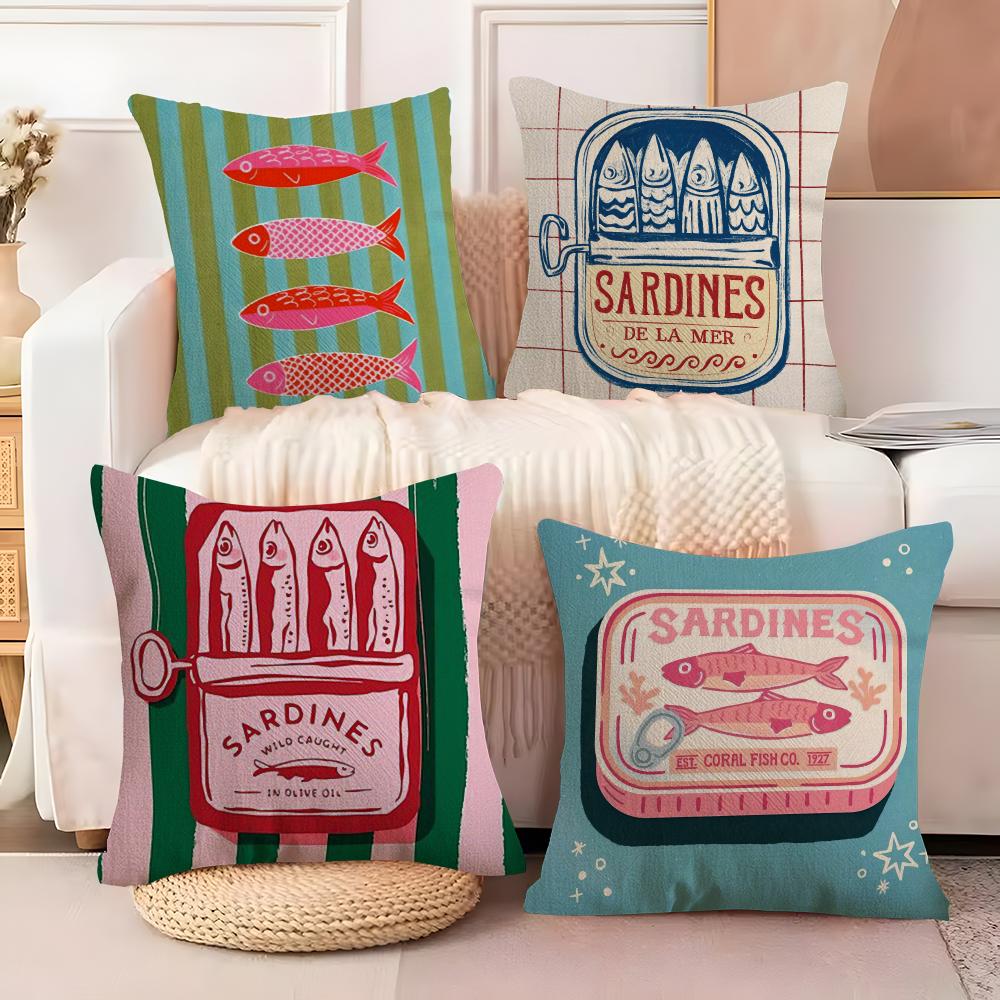 CoastalCharm Sardine Can Cushion Cover Soft Plush Fabric DoubleSided Printed Sofa Cushion Cover for All Seasons Home Decor Gift