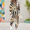 Women Plus Size Printed Round Neck Long Sleeve Cuffed Top Cuffed Pants Two Piece Set With Pockets