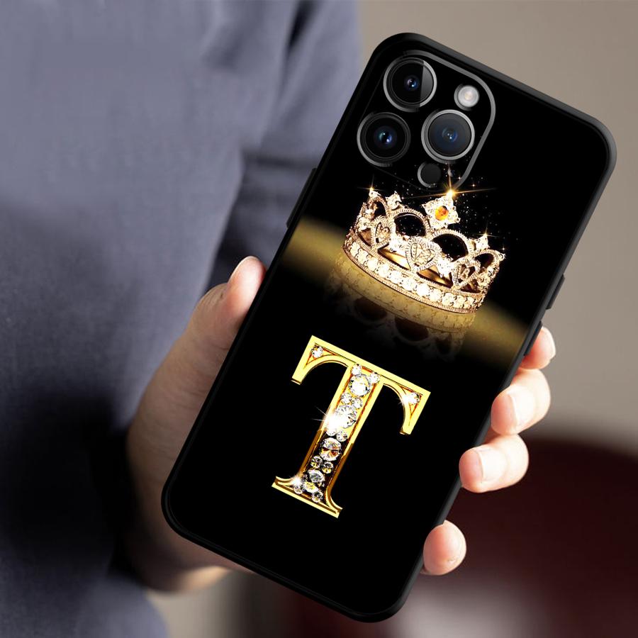 Diamond Crown Letter Capa Phone Case for iPhone 16 15 14 13 12 11 Plus 16 15 14 13 12 11 Pro Max 13 12 Mini XS Max 7 8 16e Cover