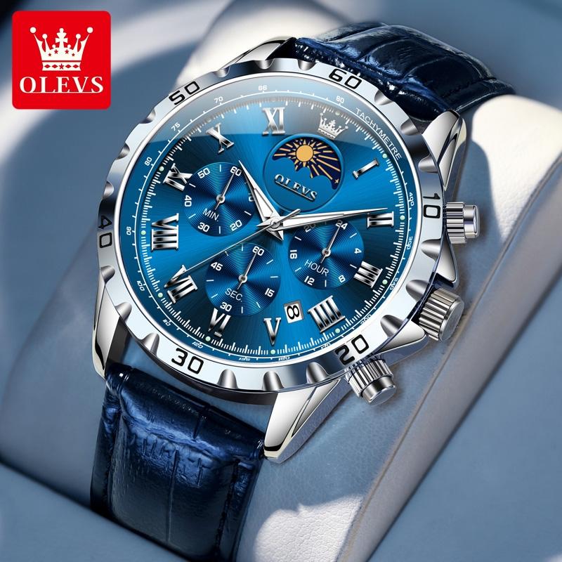 OLEVS 2950 Men's Quartz Wristwatch 24 Hour Moon Phase Chronograph Auto Date Luxury Man Watch Original Waterproof Watches for Man