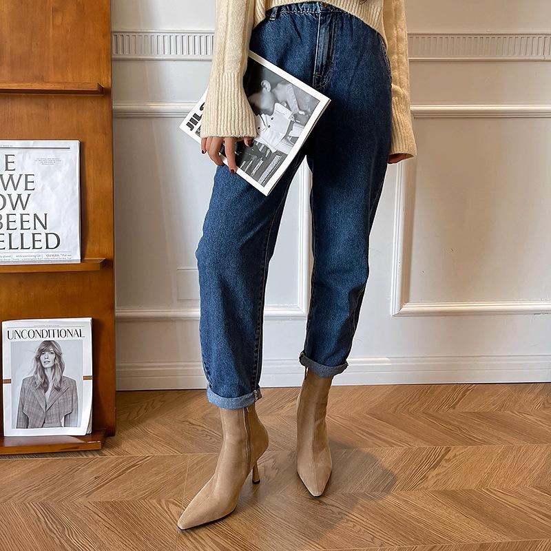 Spitze hohe Stiefelletten Koreanische Version mit dünnem Absatz Seitenreißverschluss Elastische dünne Stiefel Mode Stiefel