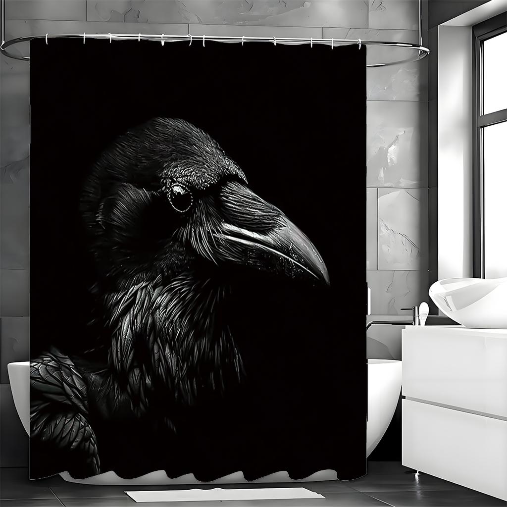 Schwarzer Rabe Duschvorhang, Dekorativer Duschvorhang für Badezimmer, Wasserdichter Duschvorhang mit Haken