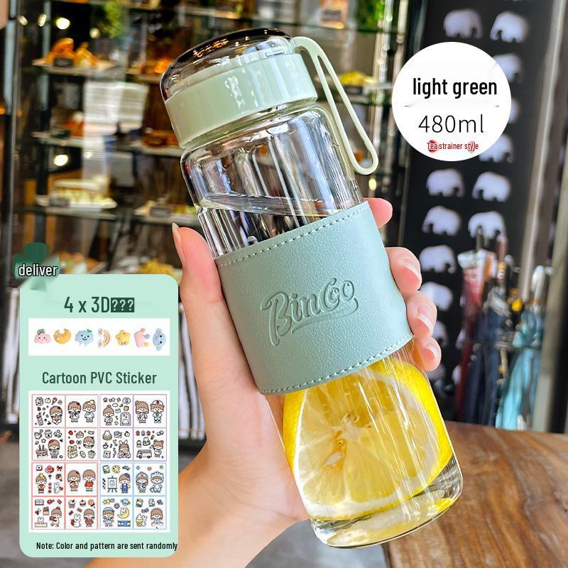 Portable Cute Glass Water Cup with Lid - Stylish Summer Tea Brewing Mug
