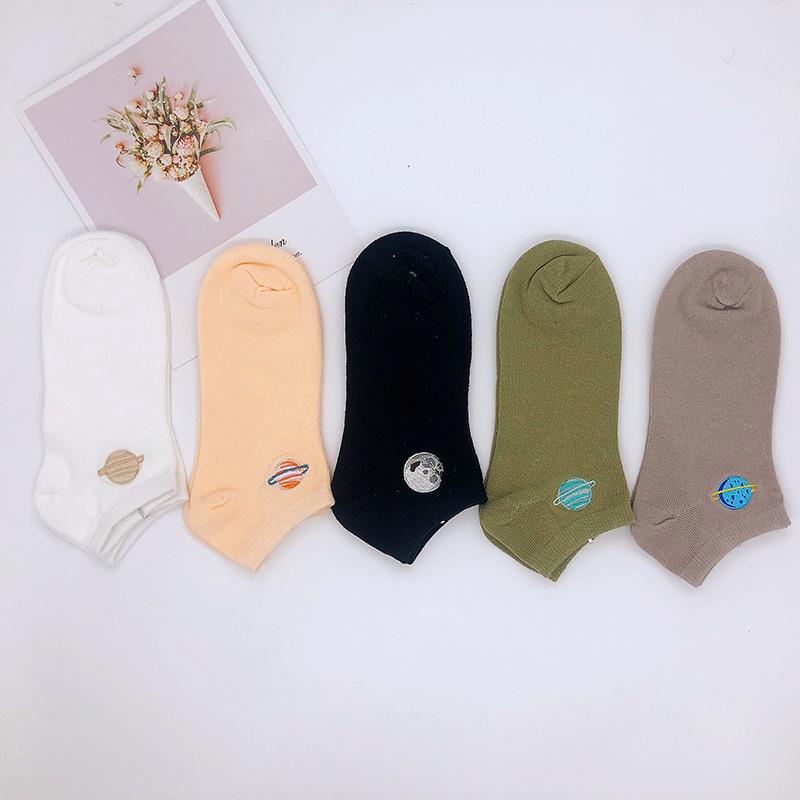 

5 пар женских носков, хлопковые короткие носки с вышивкой Star Universe, весенне-летние носки