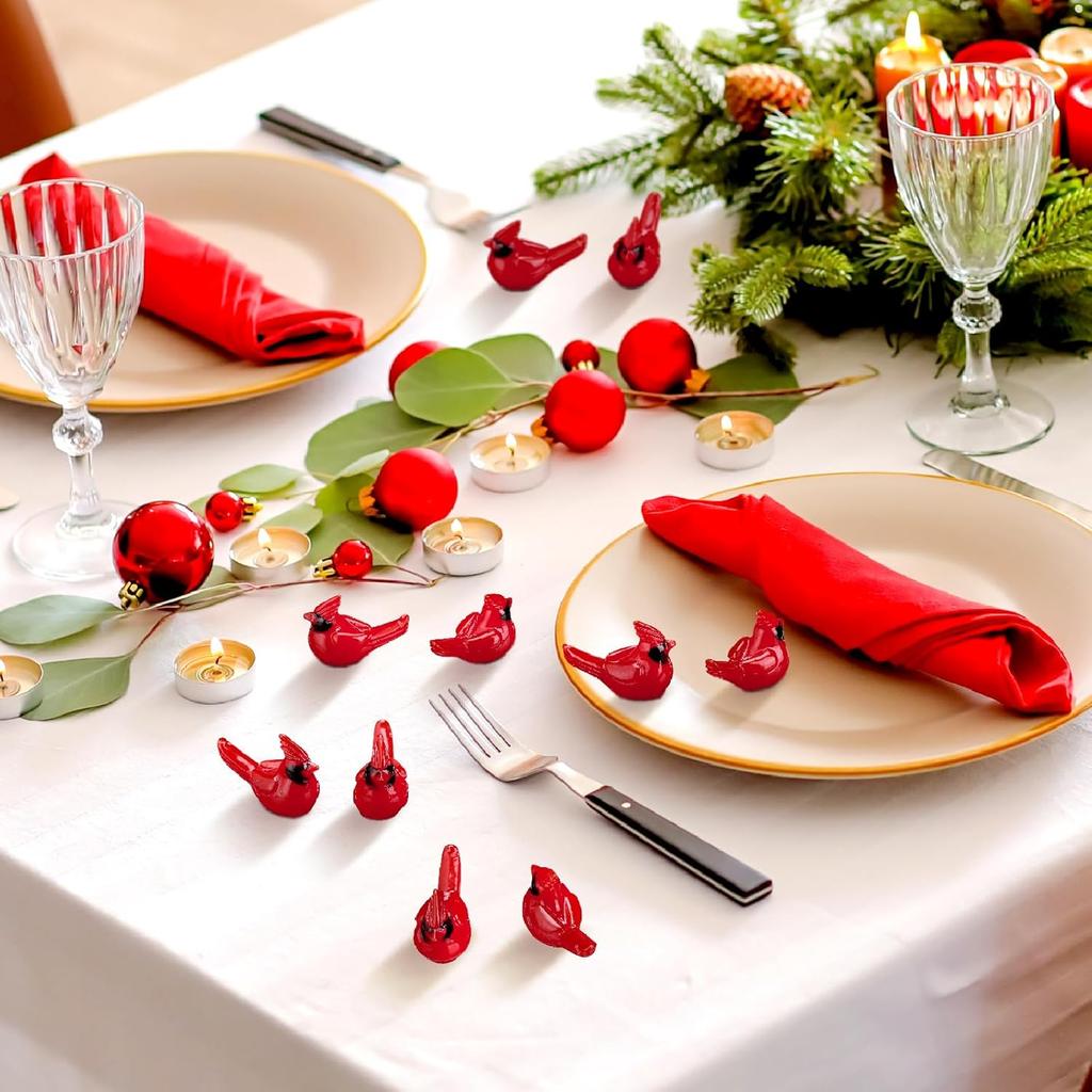 50Pcs Mini Resin Red Cardinal Bird Tiny Cardinal Figurine Ornaments For Gift Xmas Miniature Garden Crafts Cake Christmas Decor
