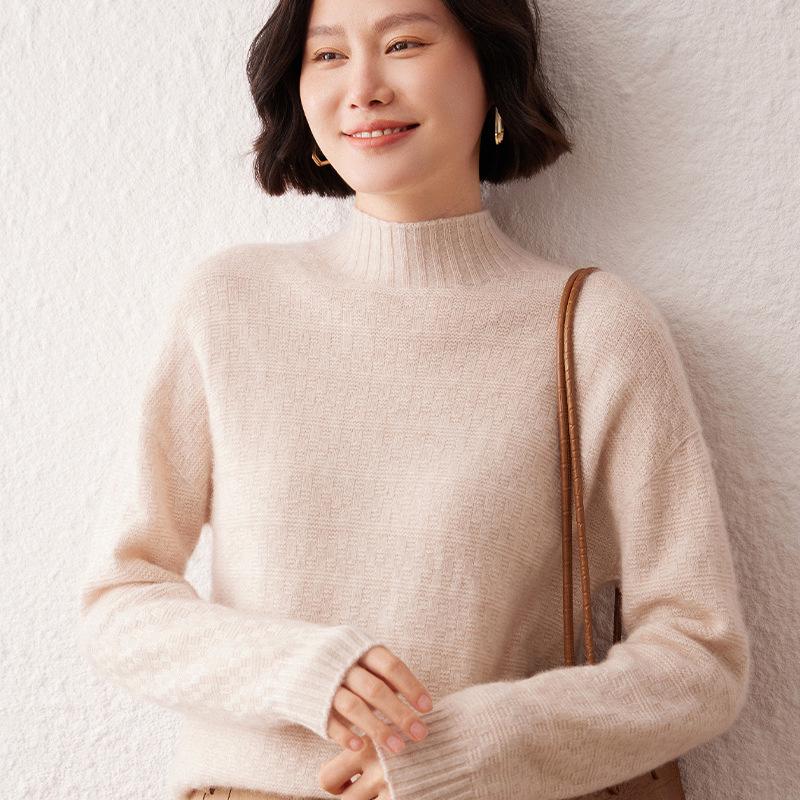Lekasha Women's Raglan Sleeve Cashmere Half-High Neck Pullover for Autumn/Winter