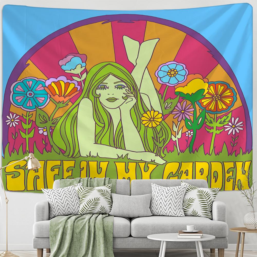 Retro Girl Tapestry Wall Hanging Colorful Boho Hippie Tapiz Aesthetic Room Home Decor Background Fabric