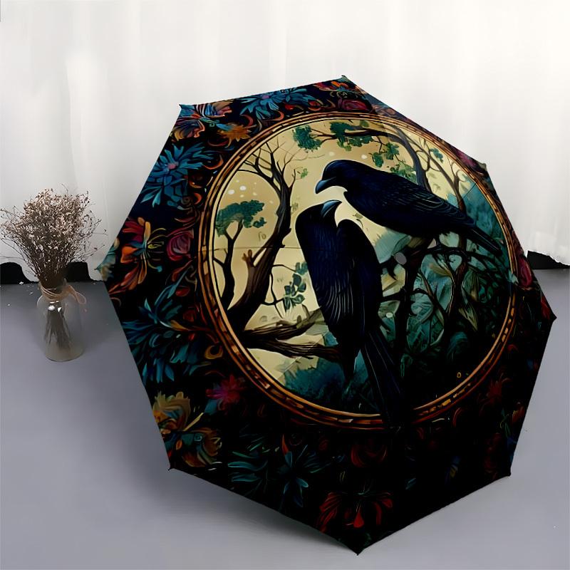 1pc Ravens in Ornate Floral Frame Umbrella with Plastic Handle,Suitable for All Seasons Home Travel Outdoor UmbrellaDD1290