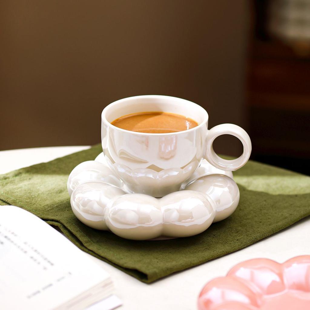 200ml Ceramic Coffee Cup Set with Creative Cloud-Shaped Saucer, Cute Decorative Mug for Home & Office