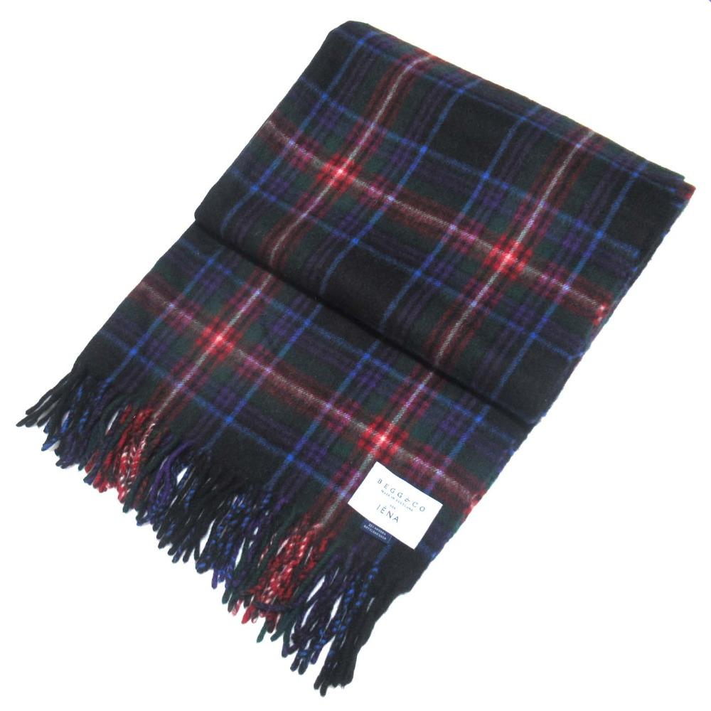 [Used] Good Condition BEGG&CO Begg&Co Jena Custom Made Wool Angora Plaid Fringe Stole Muffler Black Women s Luxs Brand Used Clothes Luxe