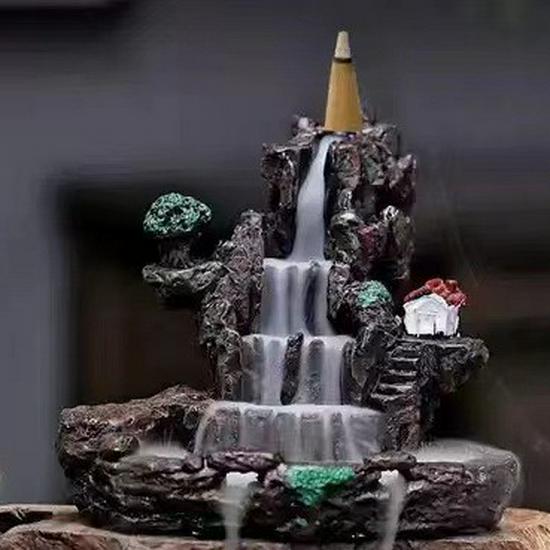 Large Resin Backflow Incense Burner with Mountain Design for Indoor Home Decoration