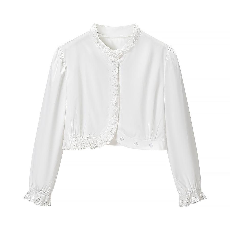 European and American style, new women s fashion, fashionable, versatile, fashionable cotton embroidered shirt S белый